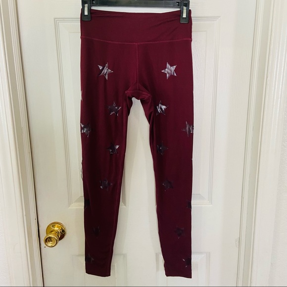 JESSICA SIMPON THE WARM UP Burgundy star work out stretch leggings Size small - Picture 1 of 14